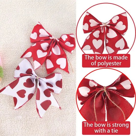Valentine's Day Decorations - Heart Print Bows - Set of 3 - Wedding Gift Accessories - Handmade Linen Heart Bows - Image 3