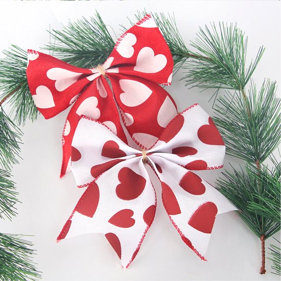 Valentine's Day Decorations - Heart Print Bows - Set of 3 - Wedding Gift Accessories - Handmade Linen Heart Bows - Image 4