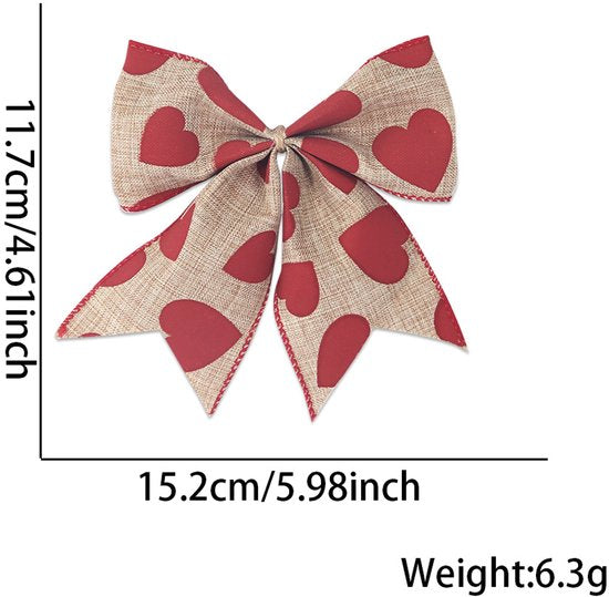 Valentine's Day Decorations - Heart Print Bows - Set of 3 - Wedding Gift Accessories - Handmade Linen Heart Bows - Image 7