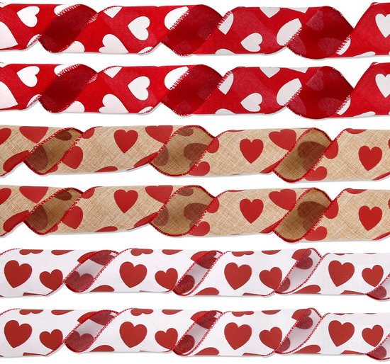 Valentine's Day Ribbons - 3 Rolls - Handmade Ribbons - Heart Pattern - Natural Texture - Suitable for wrapping flowers and party decorations （1m） - Image 2