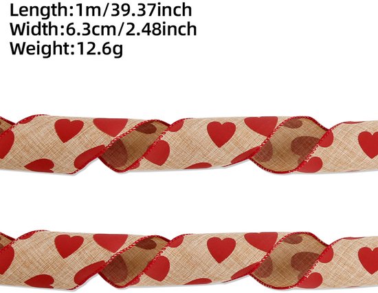 Valentine's Day Ribbons - 3 Rolls - Handmade Ribbons - Heart Pattern - Natural Texture - Suitable for wrapping flowers and party decorations （1m） - Image 4
