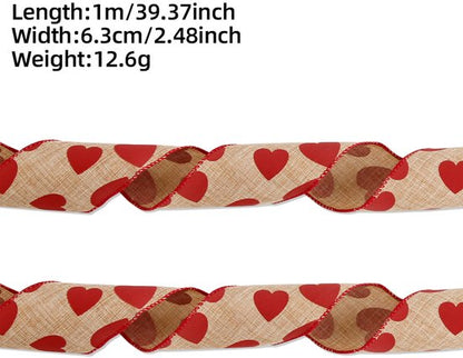 Valentine's Day Ribbons - 3 Rolls - Handmade Ribbons - Heart Pattern - Natural Texture - Suitable for wrapping flowers and party decorations （1m） - Image 4
