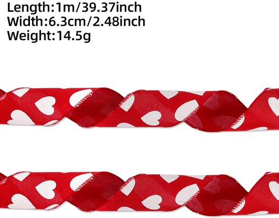 Valentine's Day Ribbons - 3 Rolls - Handmade Ribbons - Heart Pattern - Natural Texture - Suitable for wrapping flowers and party decorations （1m） - Image 6