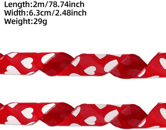 Valentine's Day Ribbons - 3 Rolls - Handmade Ribbons - Heart Pattern - Natural Texture - Suitable for wrapping flowers and party decorations （2m） - Image 5