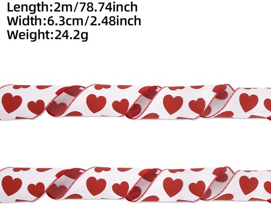 Valentine's Day Ribbons - 3 Rolls - Handmade Ribbons - Heart Pattern - Natural Texture - Suitable for wrapping flowers and party decorations （2m） - Image 7