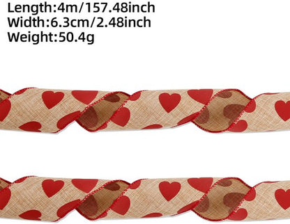 Valentine's Day Ribbons - 3 Rolls - Handmade Ribbons - Heart Pattern - Natural Texture - Suitable for wrapping flowers and party decorations （4m） - Image 6