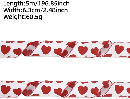 Valentine's Day Ribbons - 3 Rolls - Handmade Ribbons - Heart Pattern - Natural Texture - Suitable for Wrapping Flowers and Party Decorations （5m） - Image 4