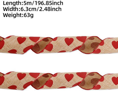 Valentine's Day Ribbons - 3 Rolls - Handmade Ribbons - Heart Pattern - Natural Texture - Suitable for Wrapping Flowers and Party Decorations （5m） - Image 6