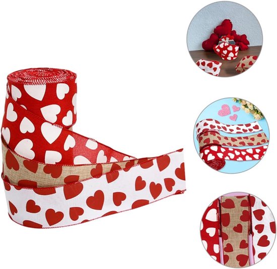 Valentine's Day Ribbons - 3 Rolls - Handmade Ribbons - Heart Pattern - Natural Texture - Suitable for Wrapping Flowers and Party Decorations （10m） - Image 3