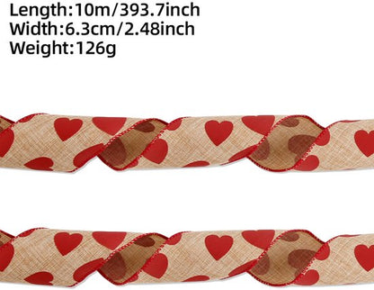 Valentine's Day Ribbons - 3 Rolls - Handmade Ribbons - Heart Pattern - Natural Texture - Suitable for Wrapping Flowers and Party Decorations （10m） - Image 7