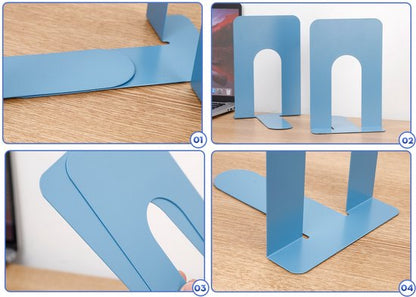 Bookends - Metal - Iron Bookshelves - To be used for supporting books and organizing your desk - 2 Pieces - 13 × 15 × 16.5 cm - Blue - Image 2