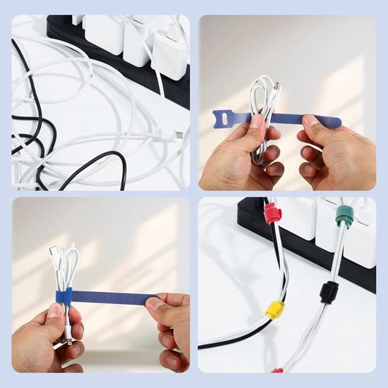 Cable Clips - 120 Pieces - Reusable Cable Ties - Cable Ties for Data Cable Management - Ideal for Cable Management in the Home, Office, Garden and More - Available in 6 Mixed Colors - Image 3