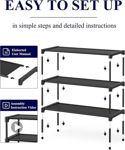 Shoe Rack - 3-Tier Storage Rack - Stackable - 27.5 Inch Wide - Black - Image 2