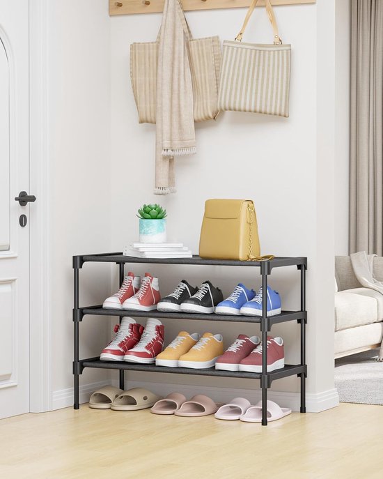 Shoe Rack - 3-Tier Storage Rack - Stackable - 27.5 Inch Wide - Black - Image 4