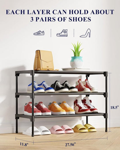 Shoe Rack - 3-Tier Storage Rack - Stackable - 27.5 Inch Wide - Black - Image 7