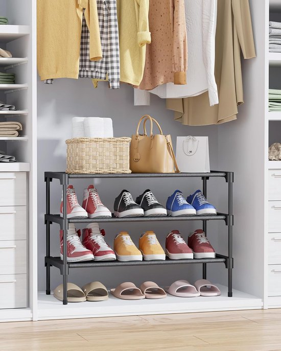 Shoe Rack - 3-Tier Storage Rack - Stackable - 27.5 Inch Wide - Black - Image 8
