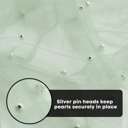 Light Green Table Veil with White Pearls - Silky Gauze 30x120 Inches - For Weddings, Parties & Table Decorations - Image 4