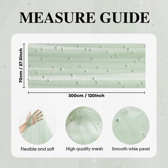 Light Green Table Veil with White Pearls - Silky Gauze 30x120 Inches - For Weddings, Parties & Table Decorations - Image 7