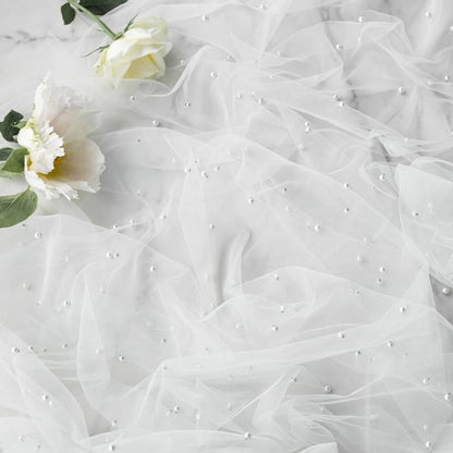 White Table Veil with White Pearls - Silky Gauze 30x120 Inches - For Weddings, Parties & Table Decorations - Image 6
