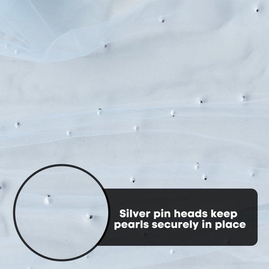 Light Blue Table Veil with White Pearls - Silky Gauze 30x120 Inches - For Weddings, Parties & Table Decorations - Image 5
