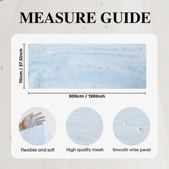 Light Blue Table Veil with White Pearls - Silky Gauze 30x120 Inches - For Weddings, Parties & Table Decorations - Image 7