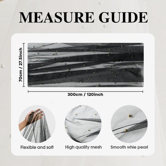 Black Table Veil with White Pearls - Silky Gauze 30x120 Inches - For Weddings, Parties & Table Decorations - Image 7