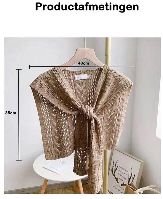 Knitted Openwork Shoulder Dress - Lightweight Cardigan & Scarf in One - Solid Color Goes With Everything - Black - Image 2
