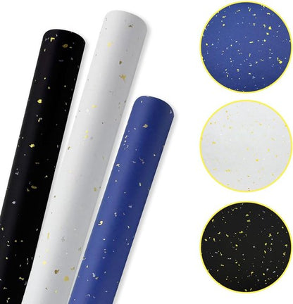 3 Rolls of Birthday Wrapping Paper - 43cm x 3m Per Roll - Blue, White & Black - Large Roll of Recyclable Paper - Image 2