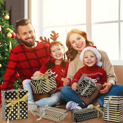 Wrapping Paper Set - 6 Rolls Gold & Black Christmas - Includes Ribbon & Stickers - 43x300 cm Per Roll - Image 5