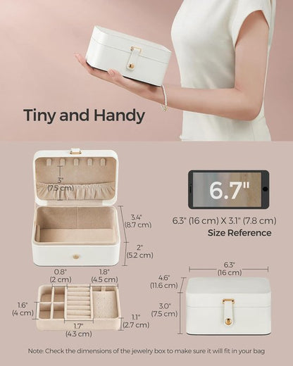 Travel Jewelry Case - 2 Layers with Velvet & Detachable Compartments - For Necklaces, Earrings & Bracelets - White - Image 2