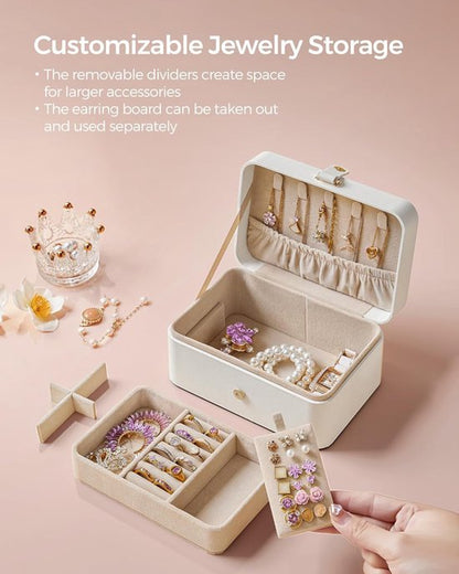 Travel Jewelry Case - 2 Layers with Velvet & Detachable Compartments - For Necklaces, Earrings & Bracelets - White - Image 5