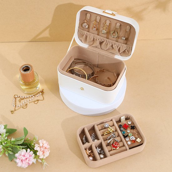 Travel Jewelry Case - 2 Layers with Velvet & Detachable Compartments - For Necklaces, Earrings & Bracelets - Green - Image 3