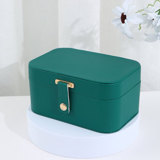 Travel Jewelry Case - 2 Layers with Velvet & Detachable Compartments - For Necklaces, Earrings & Bracelets - Green - Image 7