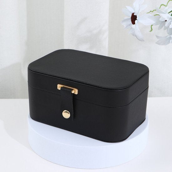 Travel Jewelry Case - 2 Layers with Velvet & Detachable Compartments - For Necklaces, Earrings & Bracelets - Black - Image 7
