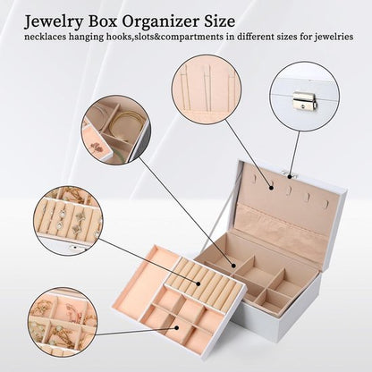2-Tier Jewelry Box - With Removable Drawer & Lock - Large Storage Capacity for All Jewelry - White - Image 3