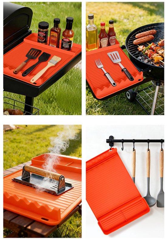 Silicone BBQ Grill Mat - 8-Slot Mat with Drip Tray - Heat-Resistant and Dishwasher-Safe - 40x27 cm - Gray - Image 4