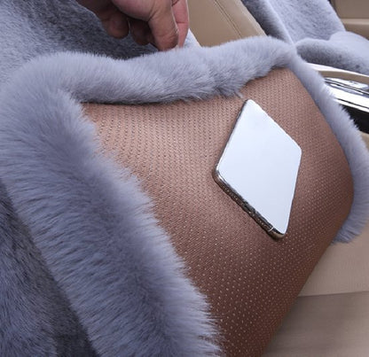 Plush Car Seat Cover - Soft, Warm and Fluffy Faux Rabbit Fur Seat Covers - Front and Back Seat Protectors - Non-Slip Mat - Universal (Gray, 3-Pack) - Image 3