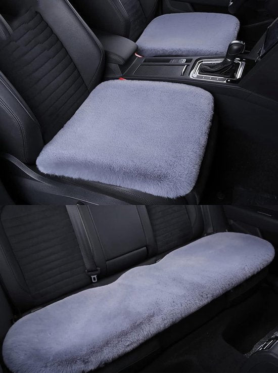 Plush Car Seat Cover - Soft, Warm and Fluffy Faux Rabbit Fur Seat Covers - Front and Back Seat Protectors - Non-Slip Mat - Universal (White, 3-Pack) - Image 5
