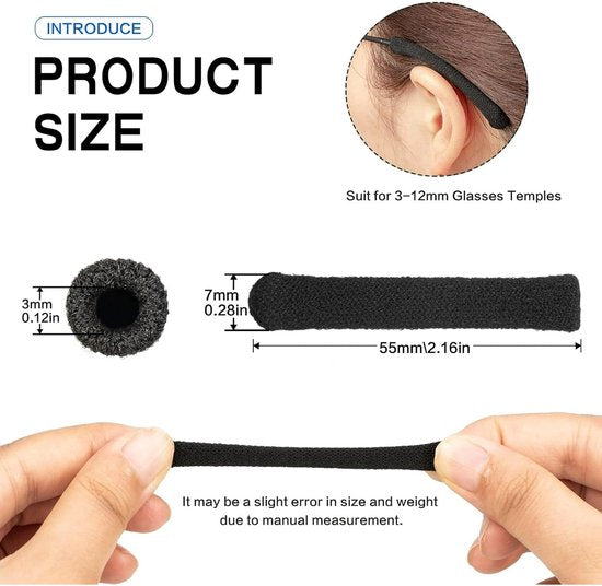 Ear cushions for glasses - Ear hooks for glasses - Soft knitted cotton - Temple protectors - Temple cushions - Anti-slip (2 pairs black) - Image 5