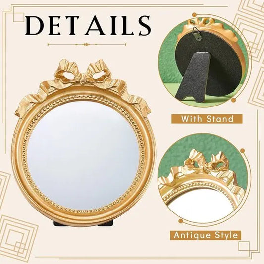 2 pcs small vintage wall mirror - round gold wall mirror - hanging mirror - portable mirror with handle - dressing table mirror - makeup tools for women - bedroom decoration - Image 3