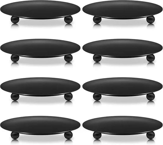 Candle Holders - Metal Pillar Candle Holders - 4.5 Inches - For Pillar Candles - Weddings - Dinner Party Decorations (Black, Pack of 8)