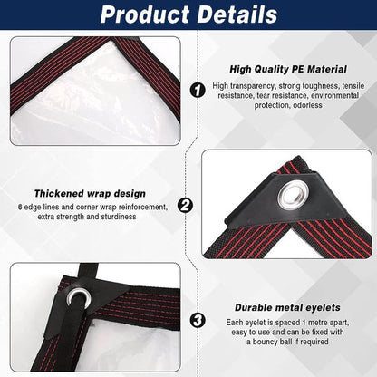Waterproof Tarpaulin - Transparent - Durable tarpaulin with 10x10 eyelets, Large (Small) transparent tarpaulin for outdoor use - Suitable for camping/patio/fencing, chicken coop, garden plants, tear-resistant tarpaulin - Image 2