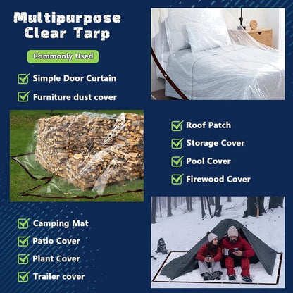 Waterproof Tarpaulin - Transparent - Durable tarpaulin with 10x10 eyelets, Large (Small) transparent tarpaulin for outdoor use - Suitable for camping/patio/fencing, chicken coop, garden plants, tear-resistant tarpaulin - Image 3