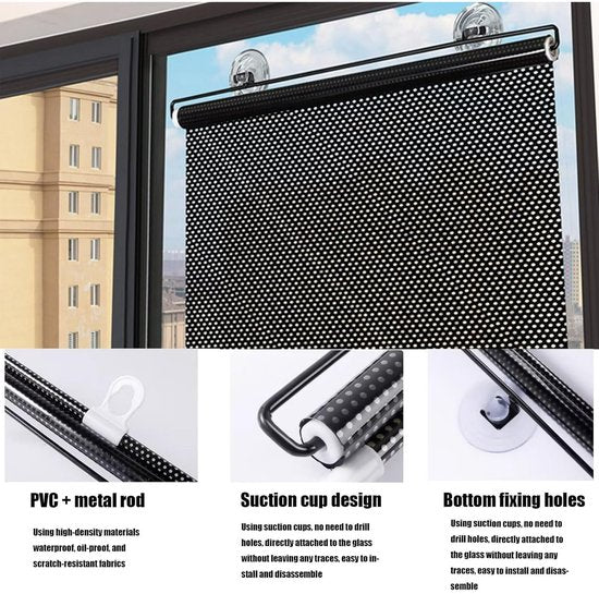 No-Drill Roller Blinds with 3 Suction Cups - Blackout Curtains, Temporary Cover-Up Curtains for Home, Bedroom and Car (Black, 45*124cm) - Image 3