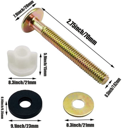 2-Piece Universal Toilet Seat Bolt and Screw Set - Heavy Duty Toilet Seat Hinge - With White Plastic Nut - Metal and Rubber Washers - Replacement parts for top-mounted toilet seat hinge - Image 2