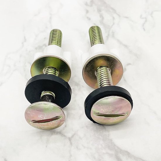 2-Piece Universal Toilet Seat Bolt and Screw Set - Heavy Duty Toilet Seat Hinge - With White Plastic Nut - Metal and Rubber Washers - Replacement parts for top-mounted toilet seat hinge - Image 3