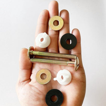 2-Piece Universal Toilet Seat Bolt and Screw Set - Heavy Duty Toilet Seat Hinge - With White Plastic Nut - Metal and Rubber Washers - Replacement parts for top-mounted toilet seat hinge - Image 4