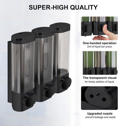 3 Wall-Mounted Soap Dispensers No Drilling Required - Drip-Proof for Gel, Shampoo, and Lotion - White - Image 3