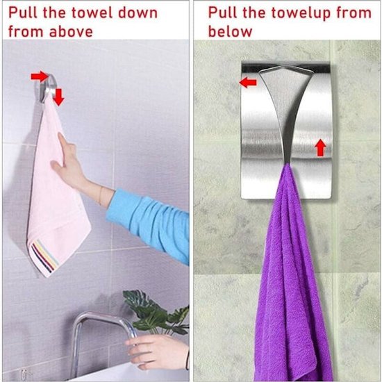 Self-adhesive towel holder - Stainless steel dishcloth holder - Metal wall-mounted dishcloth holder - Silver towel hook - Dishcloth hook 3-pack - Image 4