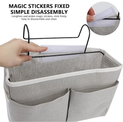 Bedside Organizer - Waterproof Canvas Bedside Organizer - Hanging Bedside Basket - For Home, Office & School Bedside Tables (Gray, White) - Image 3